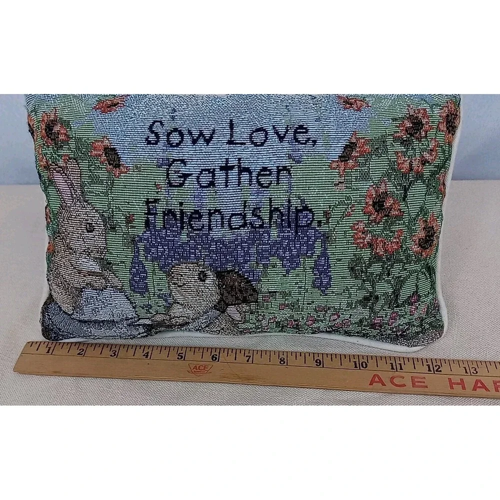 VTG Garden Tapestry Throw Pillow Sow‎ Love Gather Friendship Floral Bunny Rabbit